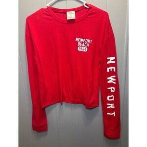 Dirtee Laundry Newport Beach 1984 Red Graphic Long Sleeve Cropped Tee Medium